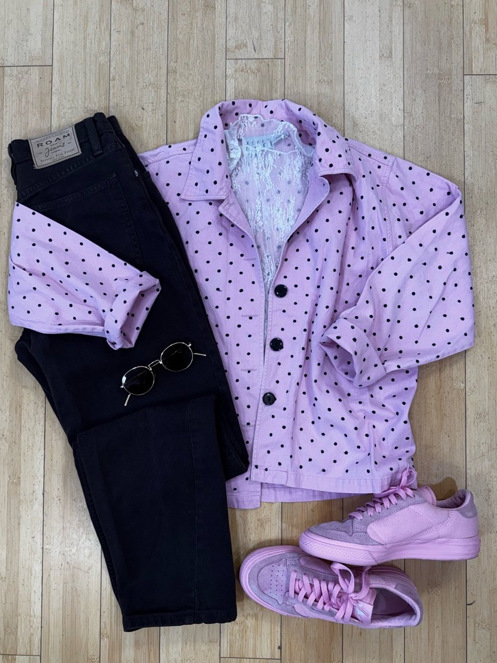 Meten Hart vintage Pink Polka Dot Button-Front Jacket